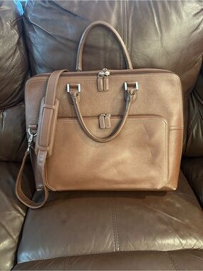 Levenger Men's Leather Satchel/Briefcase in Tan Brown